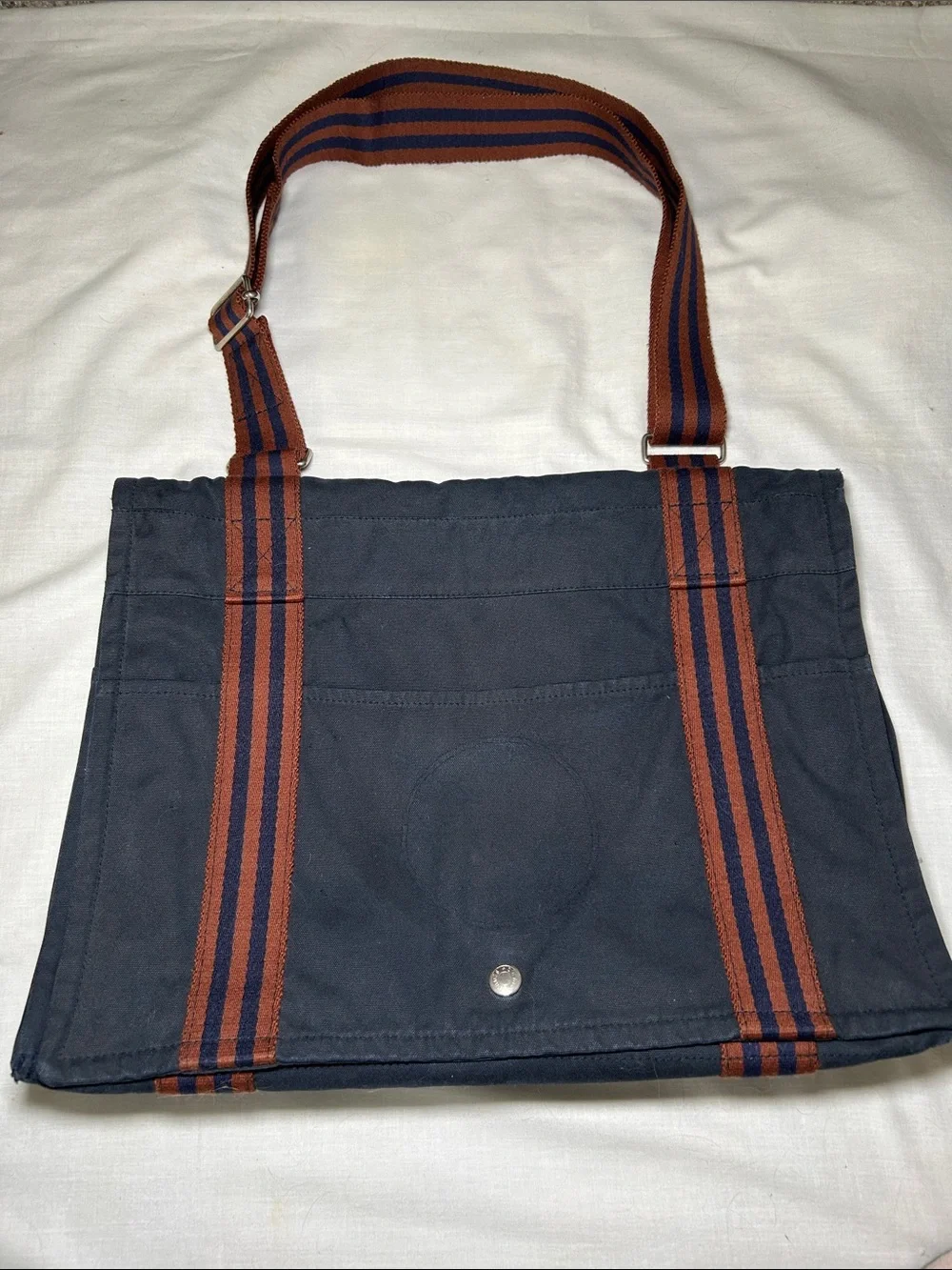 Vintage Hermès Fourre Tout Besace MM shoulder bag in navy cotton canvas
